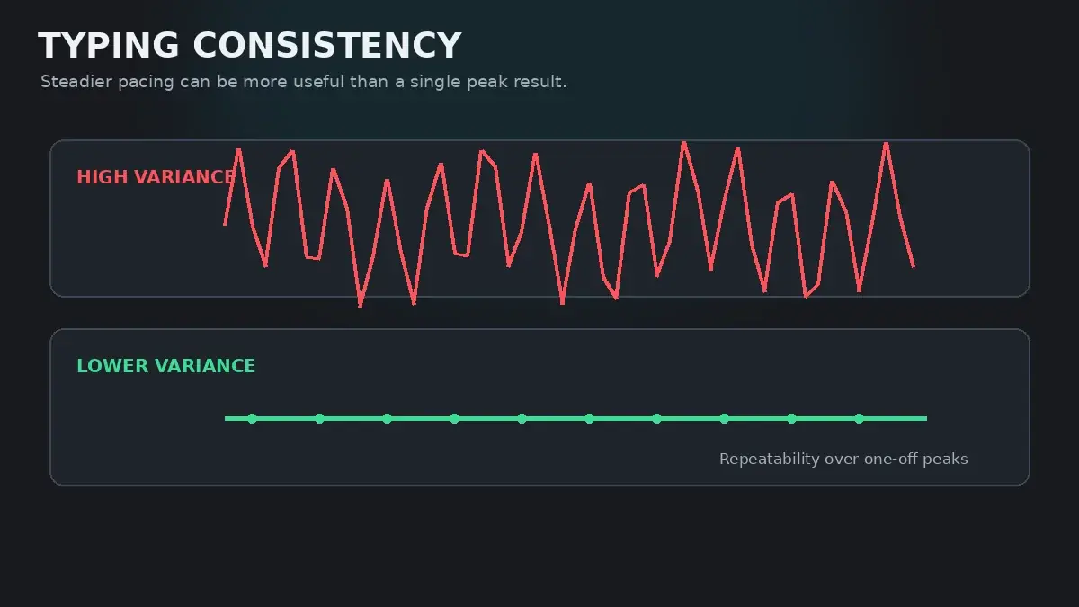 Comparison graph contrasting erratic burst-and-stall typing velocity with smooth metronomic cadence
