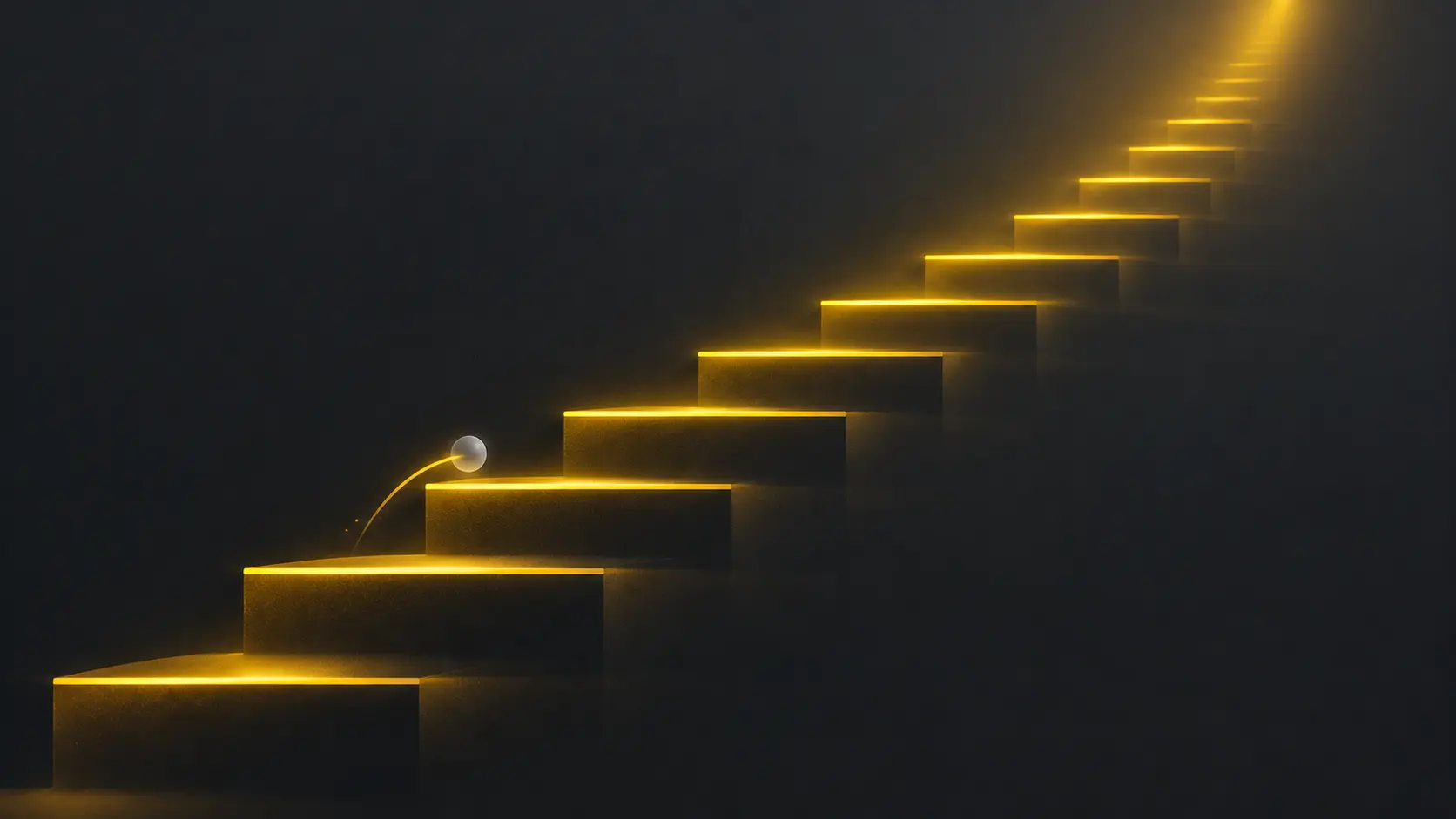 An ascending staircase of glowing steps representing progressively higher typing speed goals